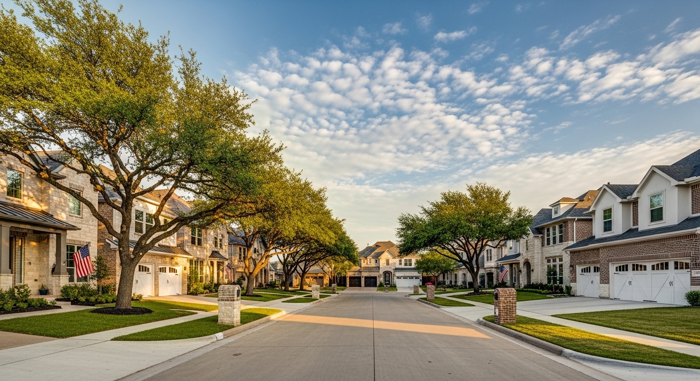 Dallas Texas upscale neighborhood with garage doors